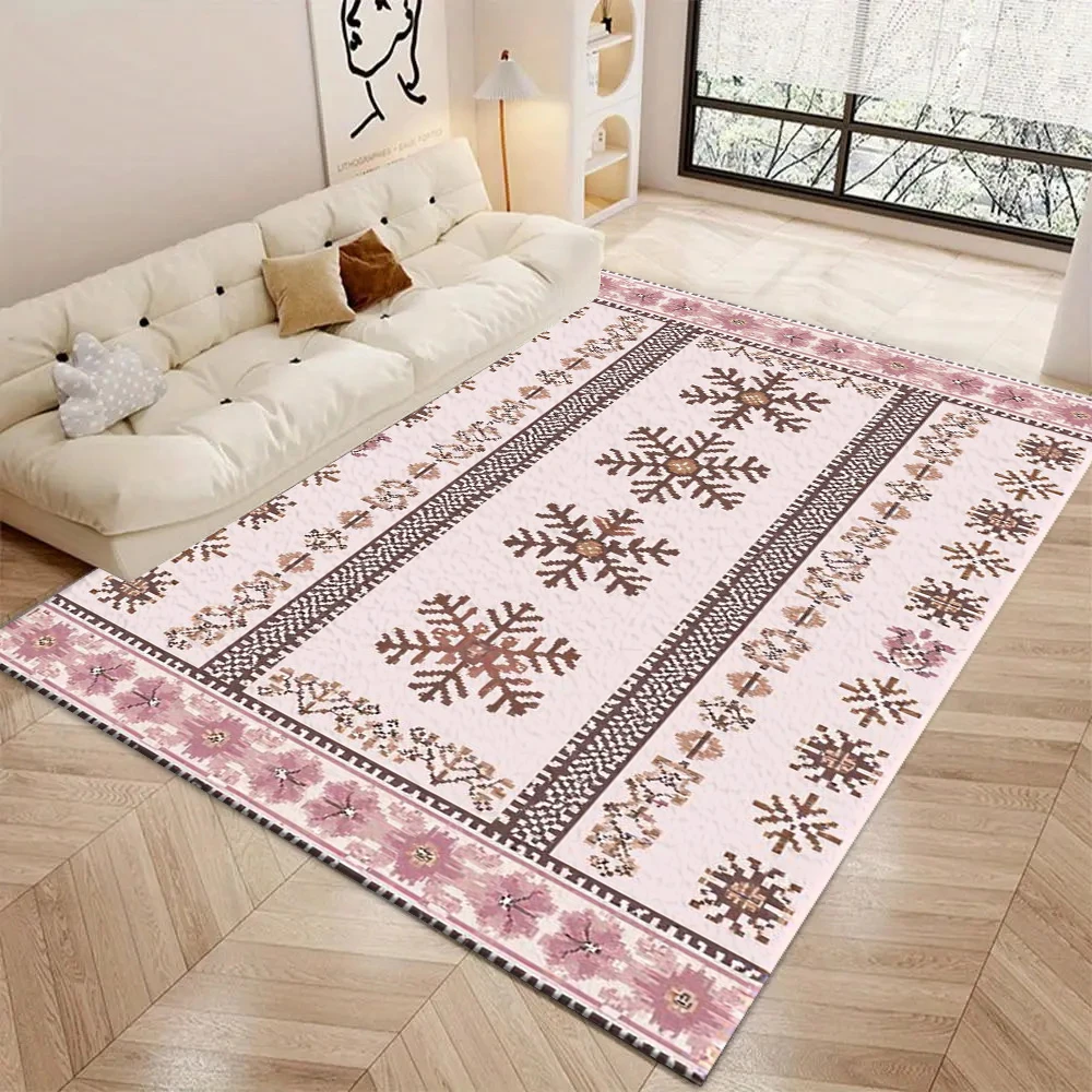 Boho Snowflake Ethnic Carpet Flooring Pink Brown Tribal Geometric Seamless Pattern Printed Area Rug for Living Room Household Home Decor