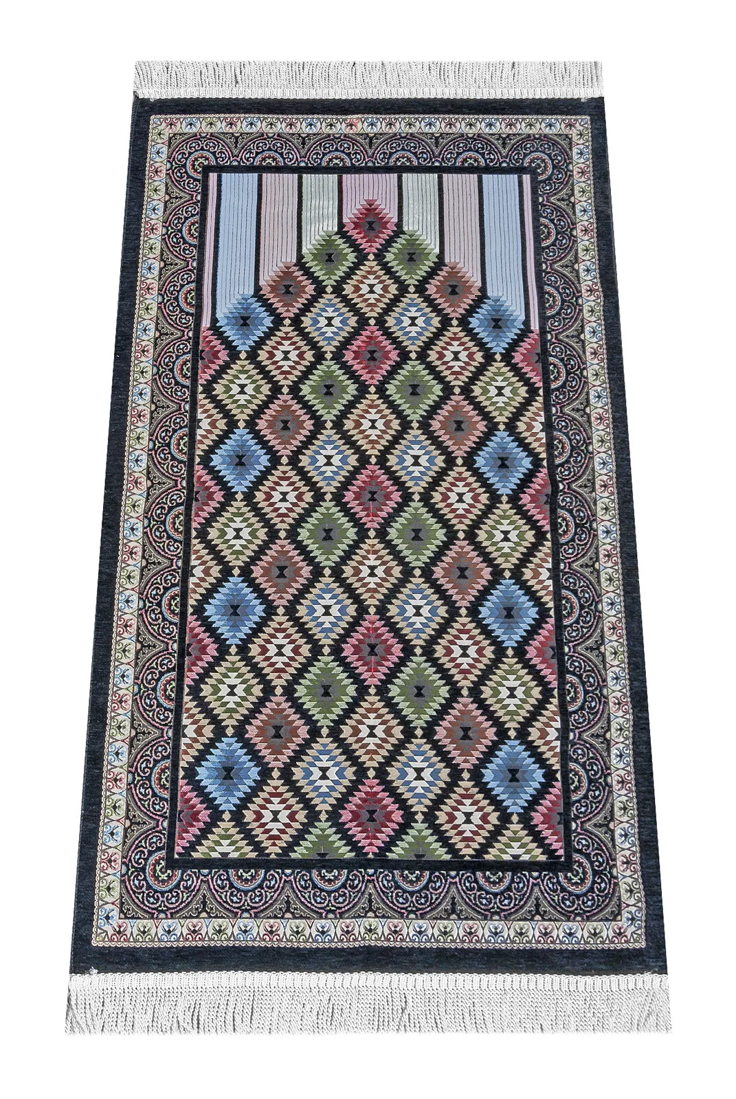 Tile Pattered Chenille Prayer Rug Black Muslim Islam Sheet Prayer Mat Holy Quraan Islamic Mats