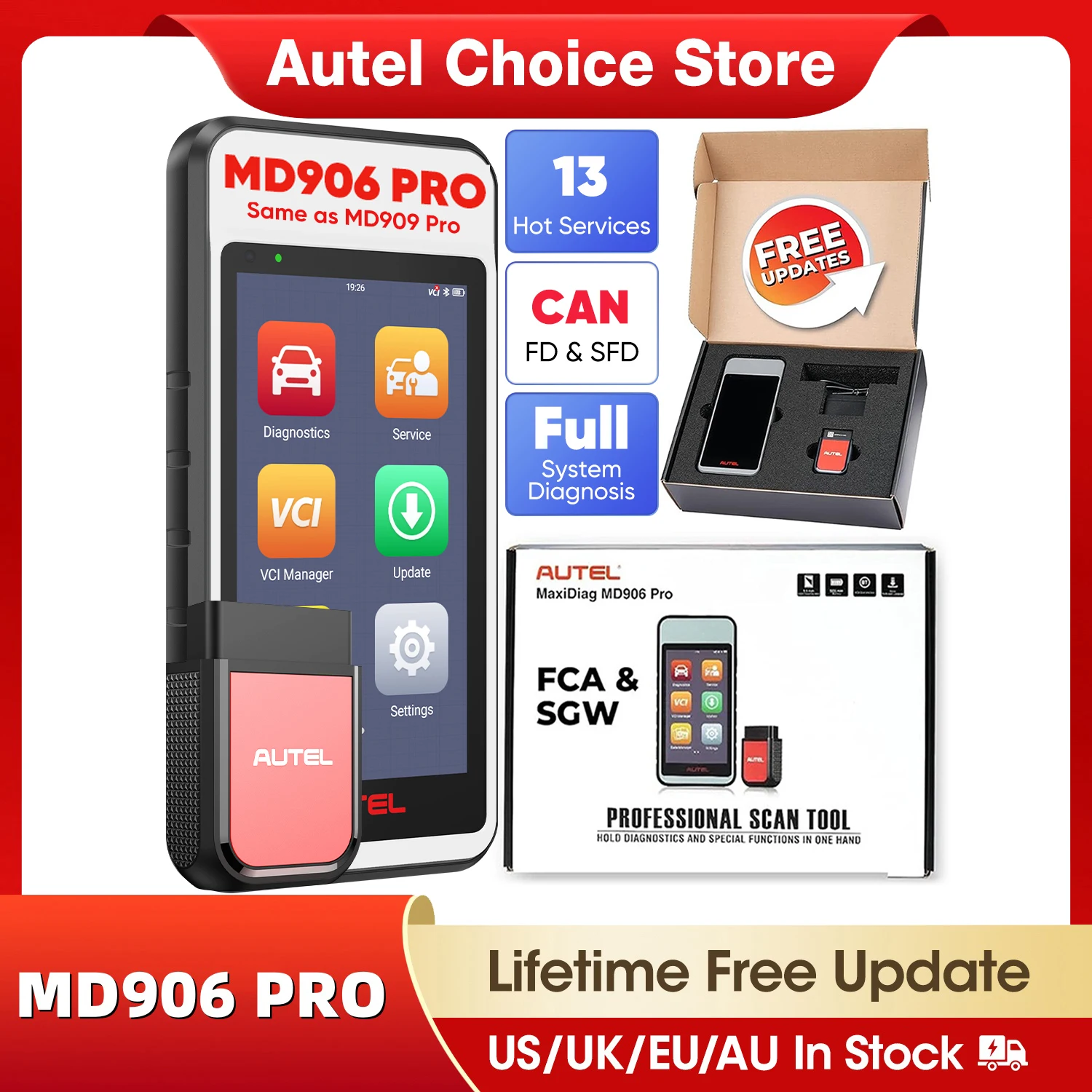 Image of Autel MaxiDiag MD906 PRO OBD2-Scanner, Diagnosegerät für alle Systeme, CAN FD, 11+ Dienste, verbesserte 10 OBDII-Testmodi, gleich wie MD909 PRO