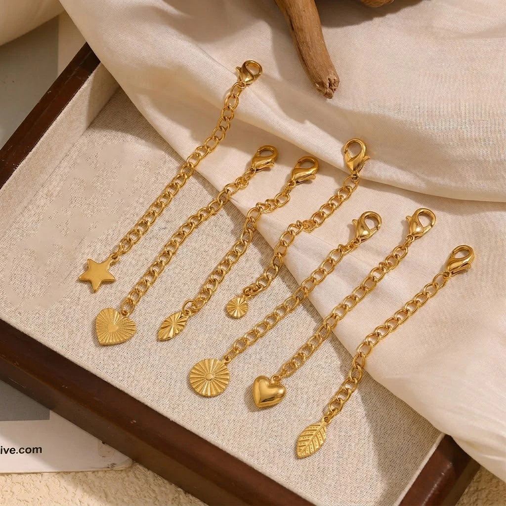 10 Stück Edelstahl-Verlängerungsketten mit Karabinerverschlüssen, Verbindungsstücke für Halsketten, DIY-Armband-Zubehör – Detail 1