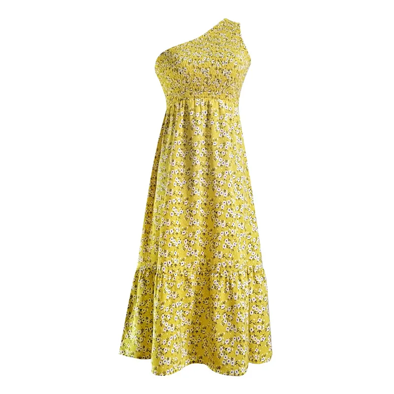Female Dress Superior Quality Summer Sleeveless Off Shoulder High Waist Print Dresses Casual Vestidos Dropshipping CCMM3016