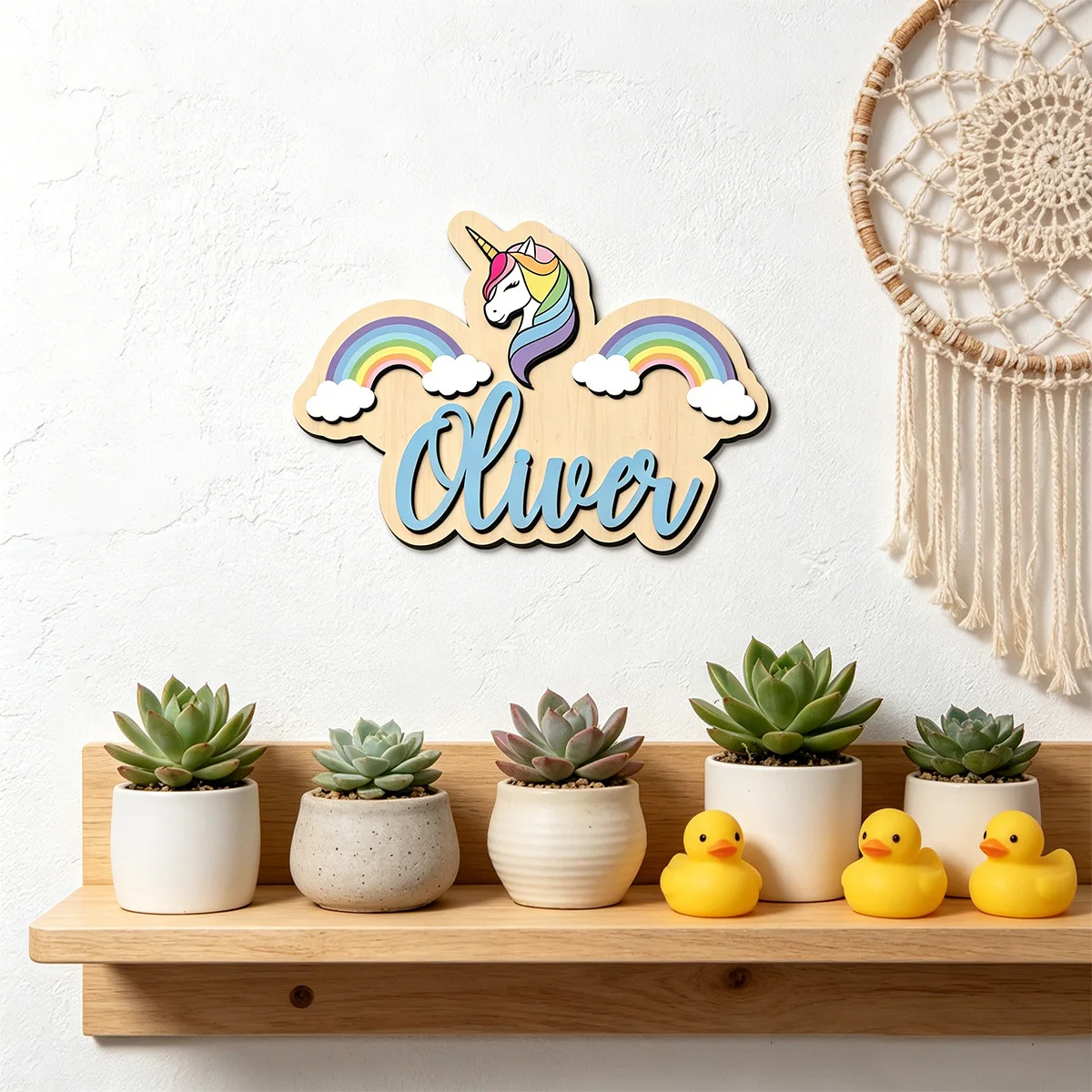 1pc Pink Rainbow Unicorn Customizable Name Wooden Plaque Cloud Silhouette Door Hanging Plaque Wall Art Unique Decorative Gift