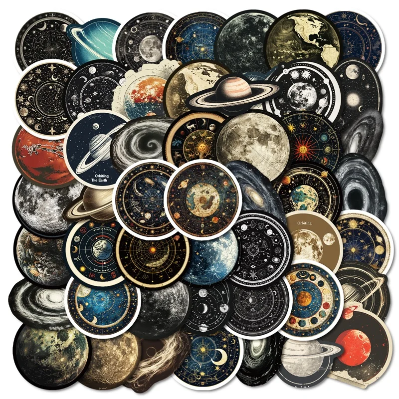 

10/30/50PCS Vintage Cosmic Planet Sticky PVC Sticker Aesthetic DIY Decoration Scrapbooking Hand Accounting Supplies for Kids