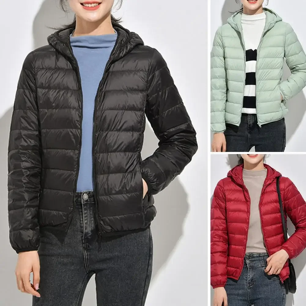 Simple Puffer Jacket  Long Sleeve Warm Down Jacket  Winter Women Ultra Lightweight Hooded Puffer Coat