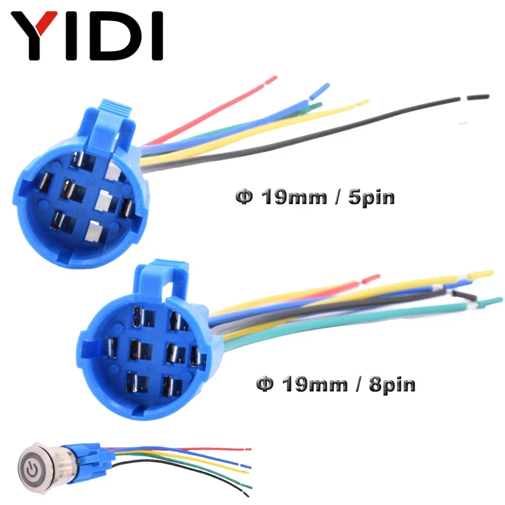 19mm 5pin 8pin LED Light Metal Push Button Switch Accessories Electrical Cable Wire Quick Connectors Socket Harness Connection