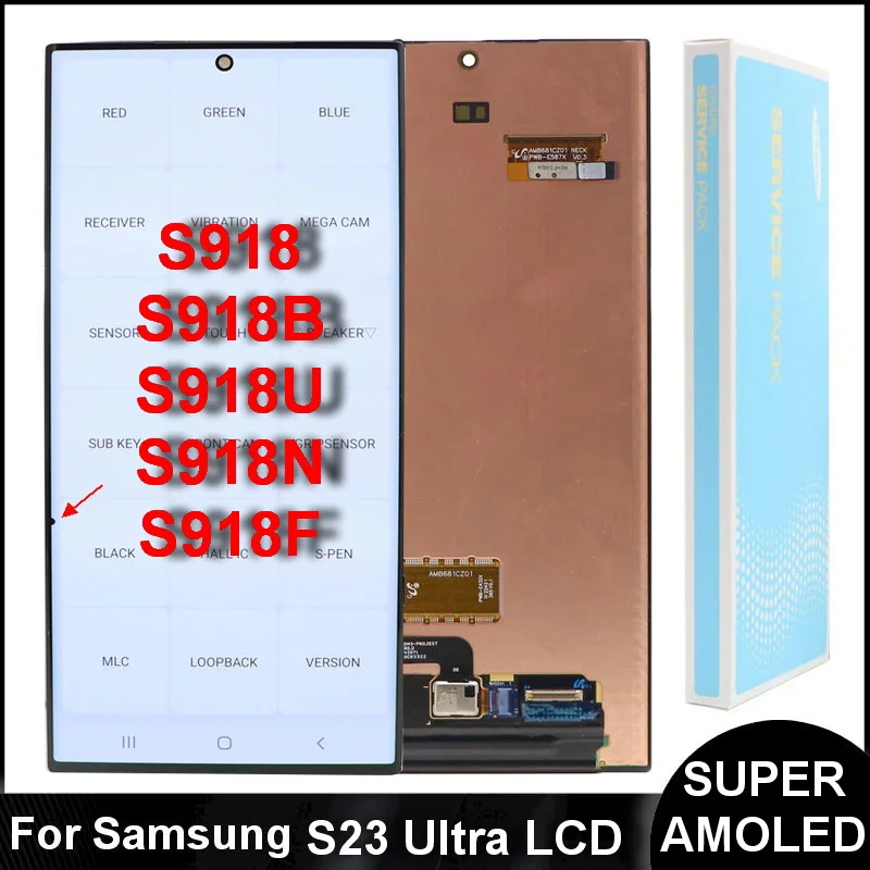 

6.8" Dynamic AMOLED S918 Screen For Samsung S23 Ultra 5G LCD SM-S918B SM-S918B/DS S918U Display Touch Screen Digitizer Assembly