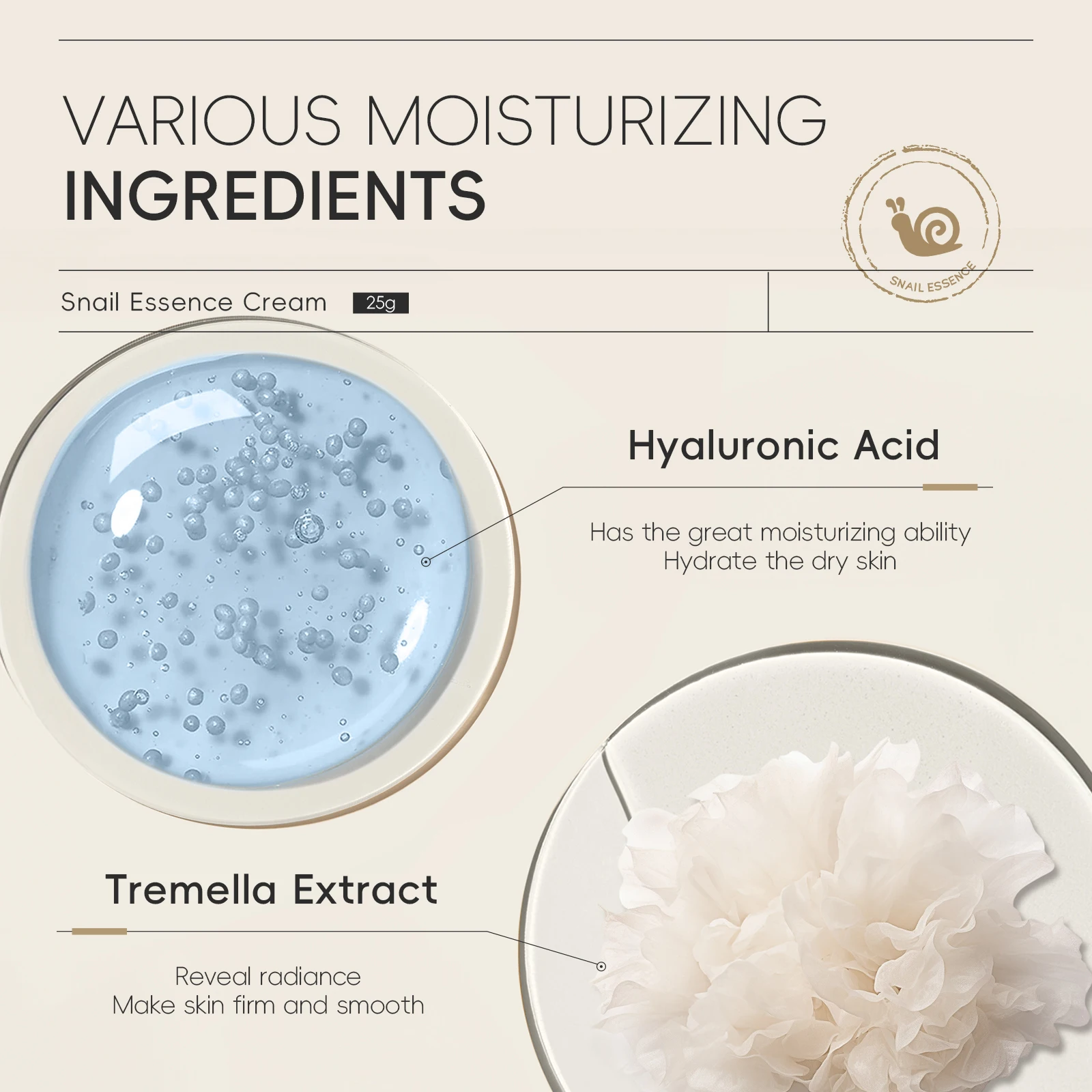 LAIKOU Korea Snail Essence Cream 25g Reveal Radiance Moisturizing Gentle Formula All Skin Types