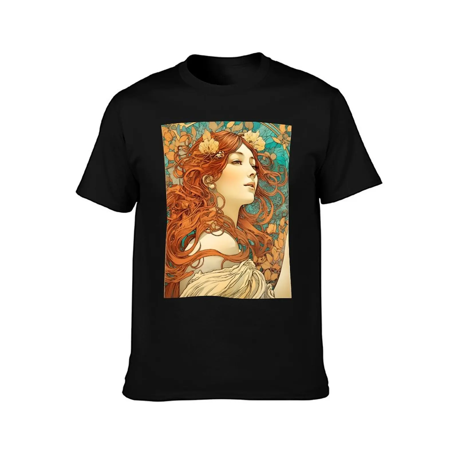 Goddess of Summer Alphonse Mucha Style Illustration T-Shirt, Summer Casual Cotton Tee, Oversized Streetwear Tops, 100% Cotton