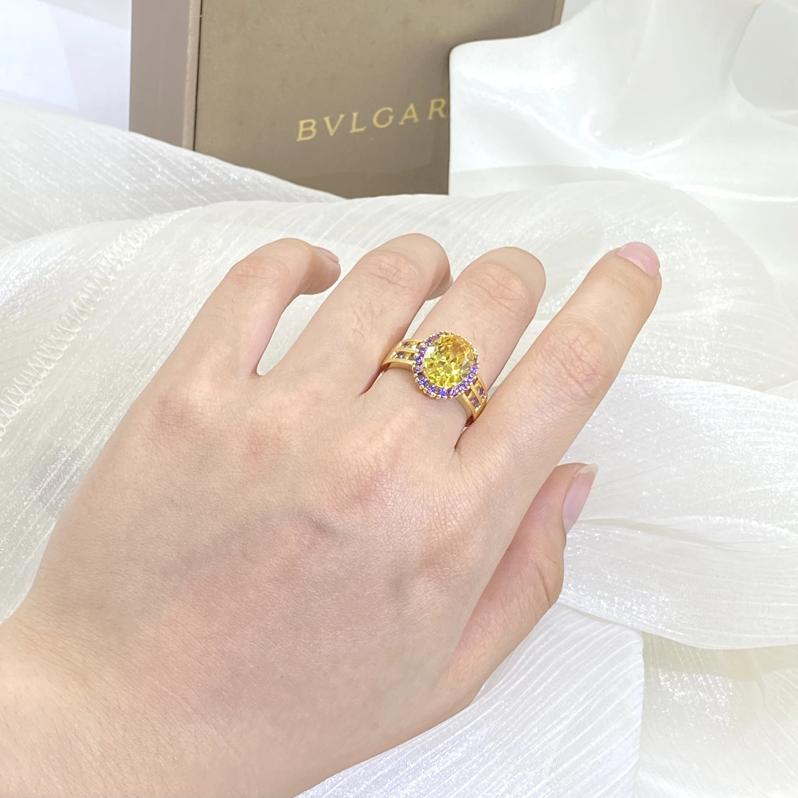 Women's Trendy Citrine Geometry 925 Sterling Silver Ring
