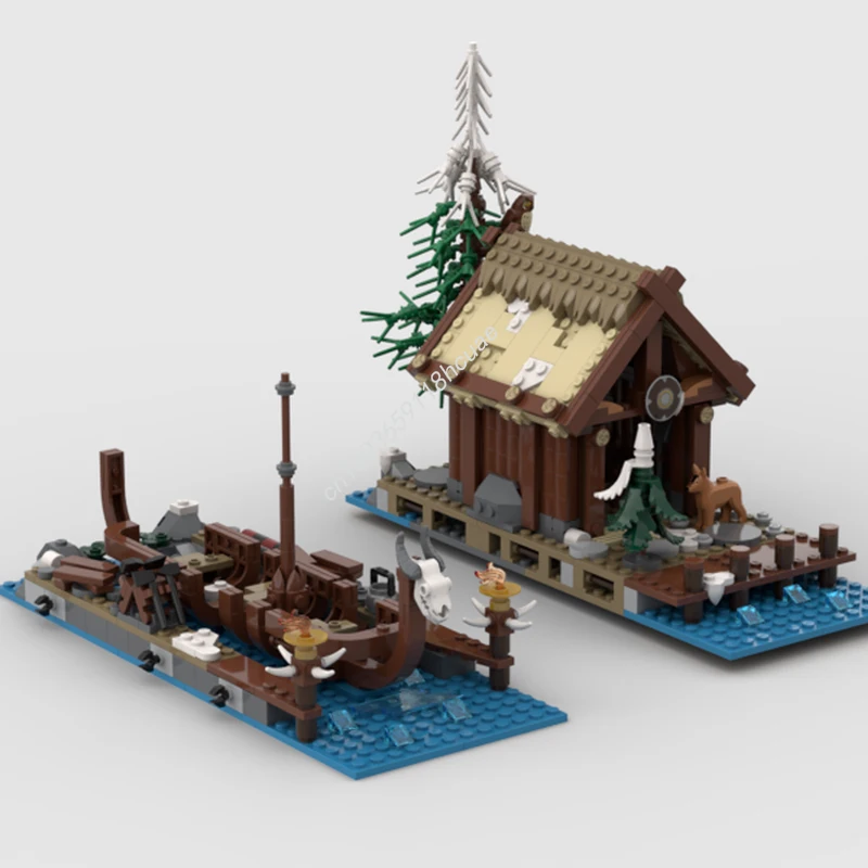 

815pcs MOC Viking Shipyard Barn nan Stress-Relief Inspires Unlimited Creativity Building Blocks for Christmas Gift