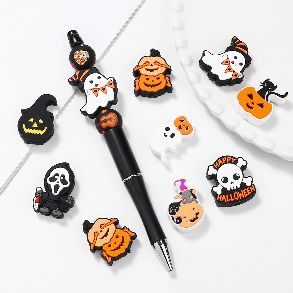 10Pcs Silicone Beads Halloween Theme Skeleton Loose Beads For DIY Beaded Pen Bracelet Necklace Jewelry making Accessories