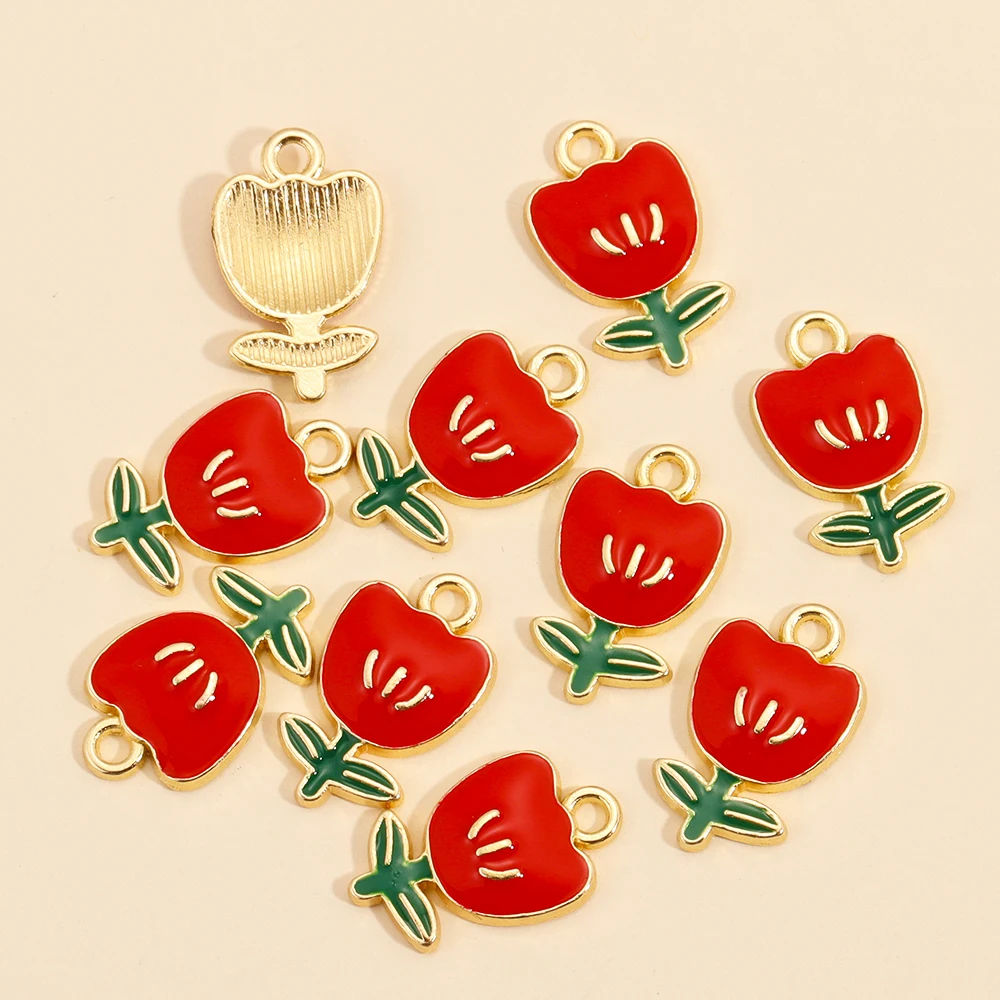 10 Stück 4 Farben Rose Blumen Emaille Charm Anhänger für Schmuckherstellung Diy Zubehör Süße romantische Halskette Ohrringe Schmuck Geschenk – Detail 6
