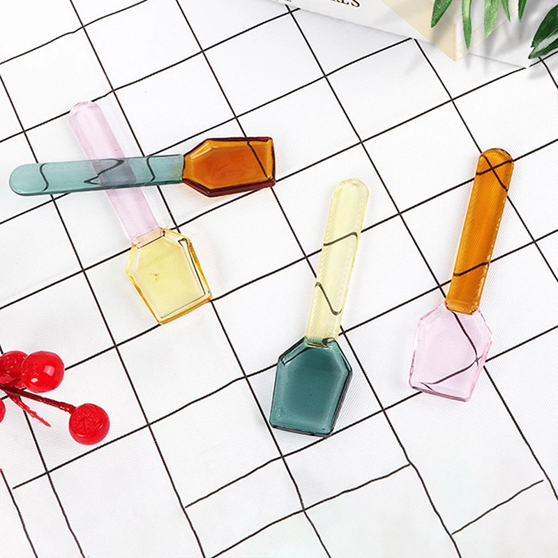 Color Glass Spoon,Dessert Ice Cream Salad Handled Spoon,Coffee Soup Stirring Spoon Heat And Cold Resistance Scoop