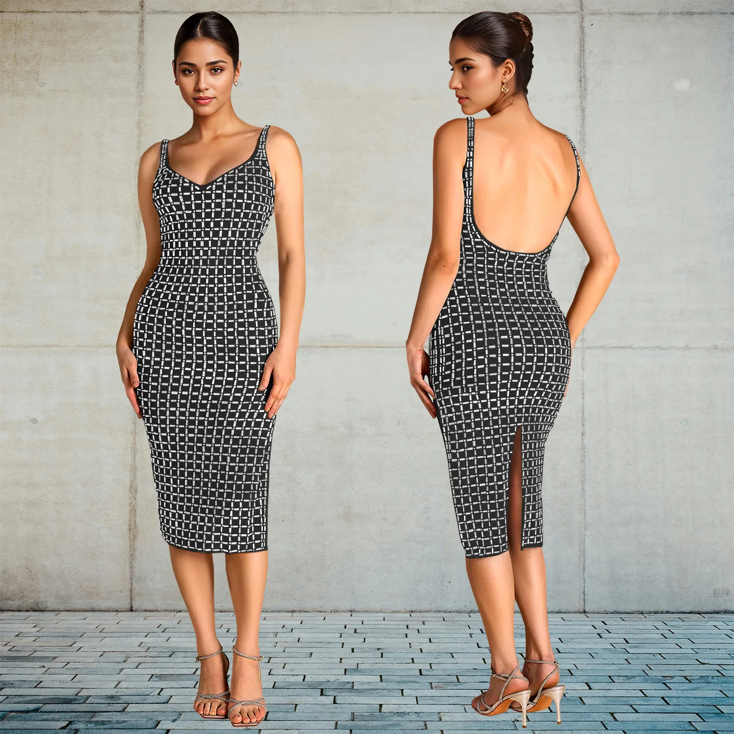 customized women adult belly dance costume fashionable outfit sexy backless sparkling diamond sequin suspender arm hugging dress