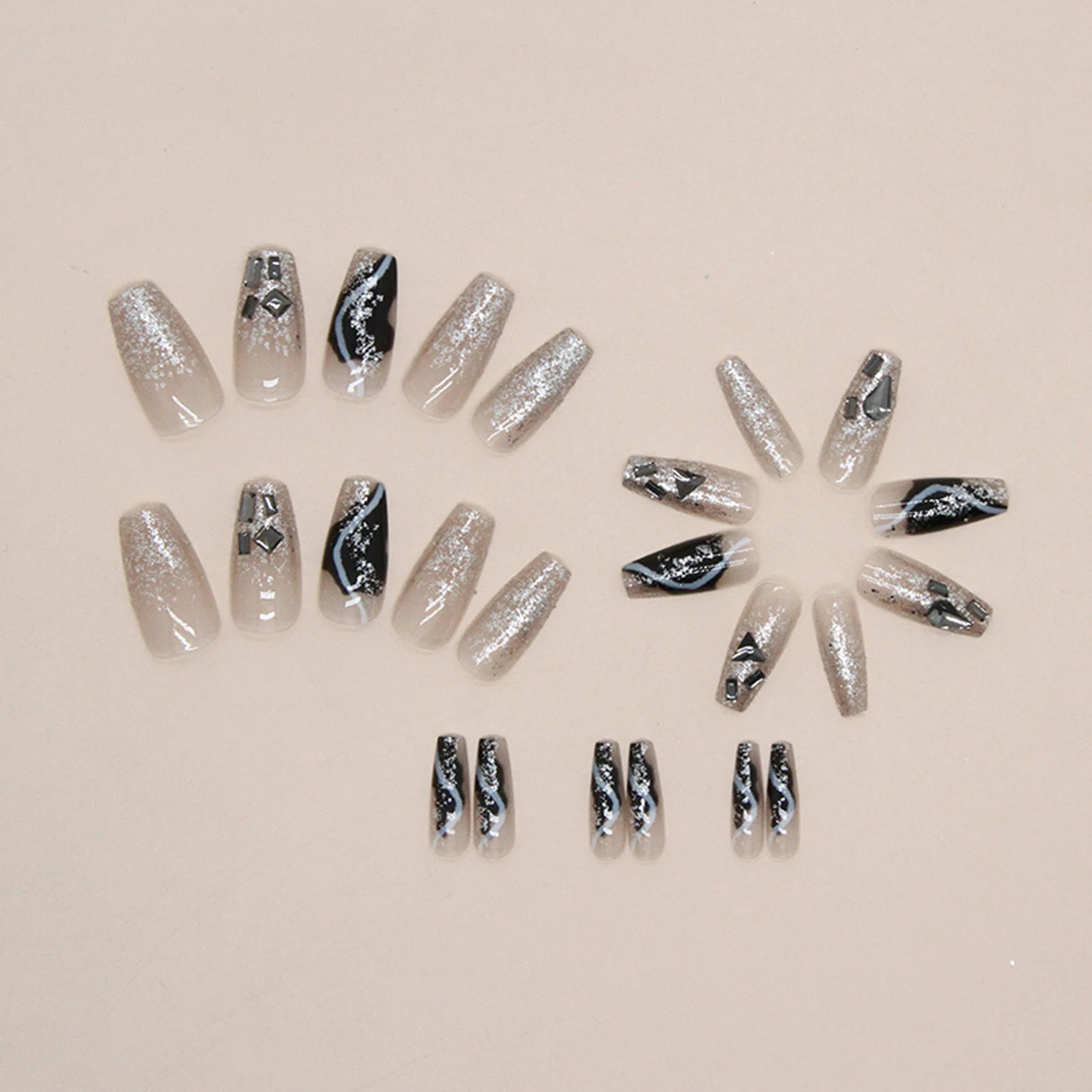 Shiny Balck Smudged False Nails ABS Material Gentle to Skin Nails for Manicure Lover Daily Home DIY