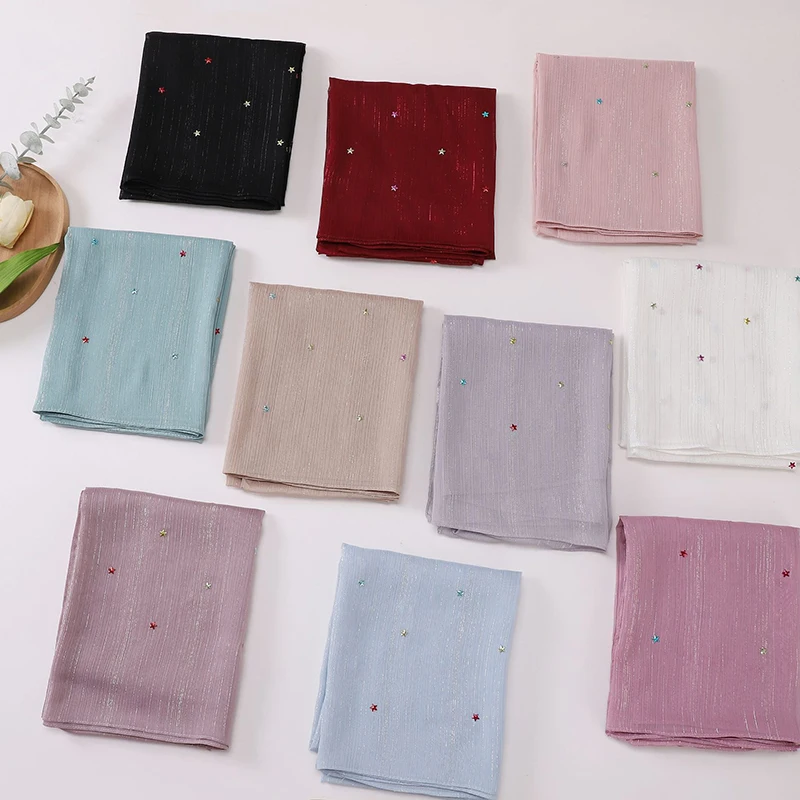 Muslim Chiffon Hijab Scarf for Women Solid Color Square Head Wrap Shawls Scarves Jersey Hijabs Islamic Turban Headband 175*70Cm view 5