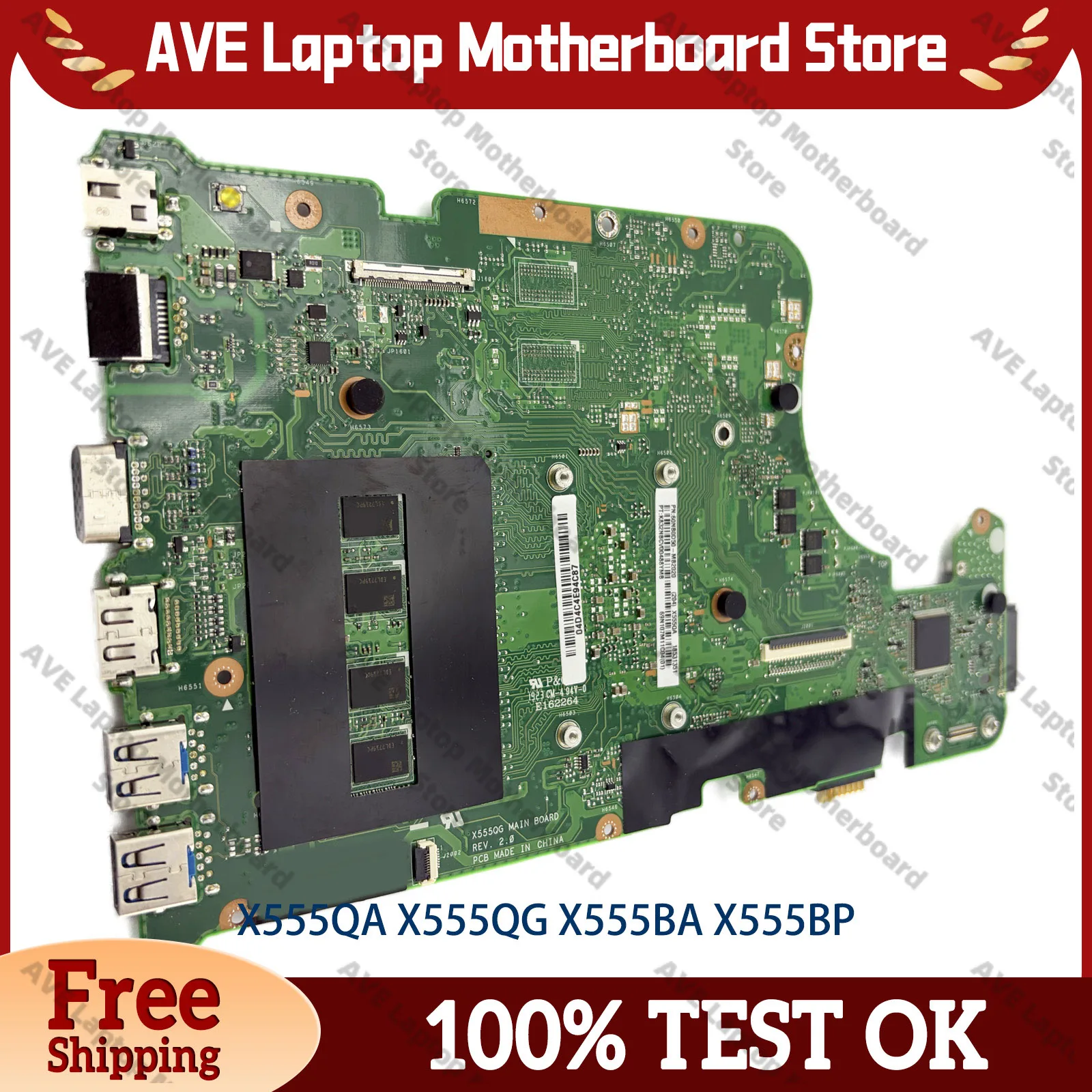 X555QA Laptop Motherboard For ASUS VivoBook A555Q K555Q X555QA X555QG X555Q Mainboard W/ A4 A6 A8 A10 A12 CPU tests OK fast ship