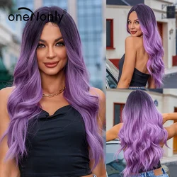 OneNonly-peluca sintética de onda larga para mujer, cabellera de color morado degradado, pelo Natural para fiesta de Lolita, Cosplay, resistente al calor