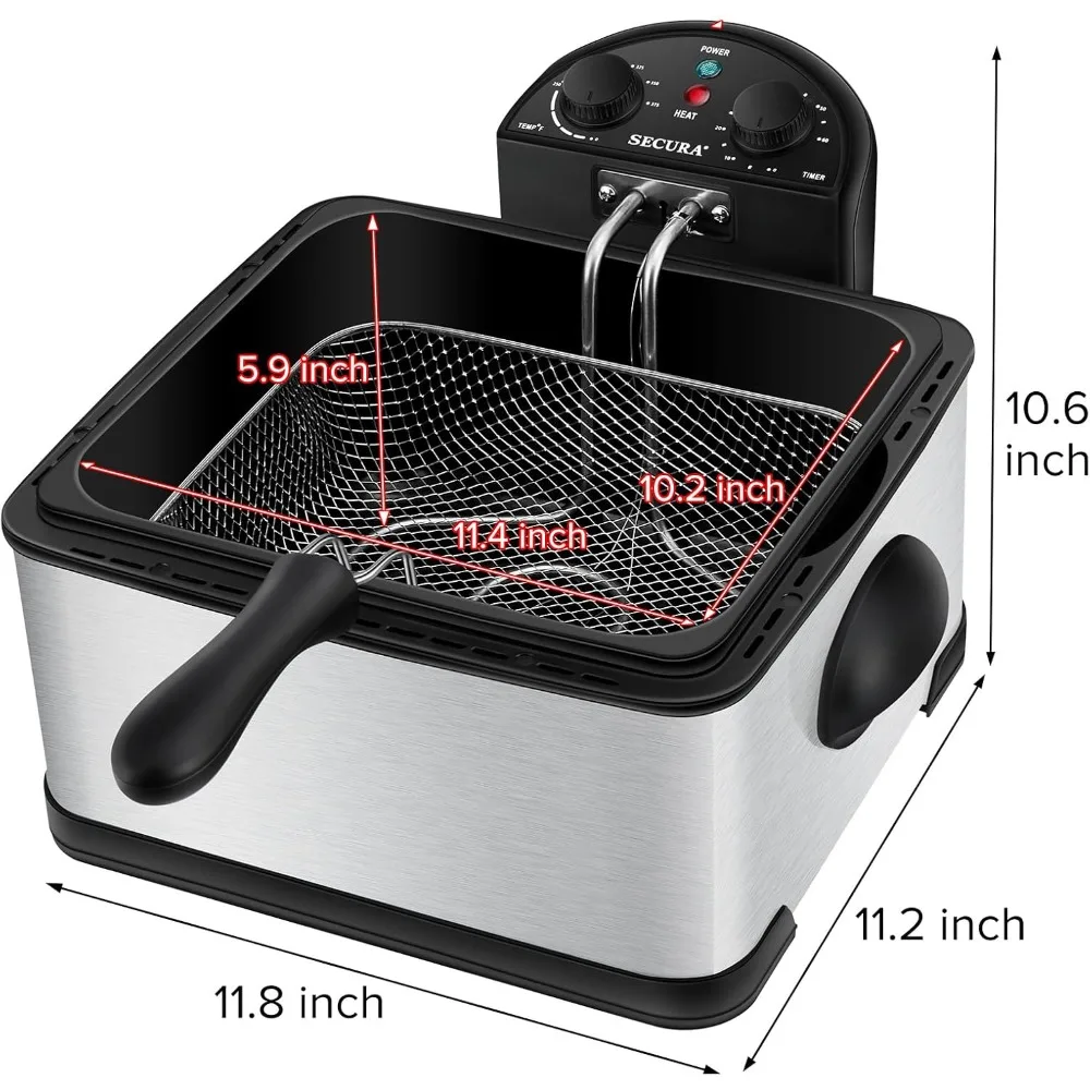 Electric Deep Fryers, 1700-Watt Triple Basket  with Timer Free Extra Odor Filter, Electric Deep Fryers