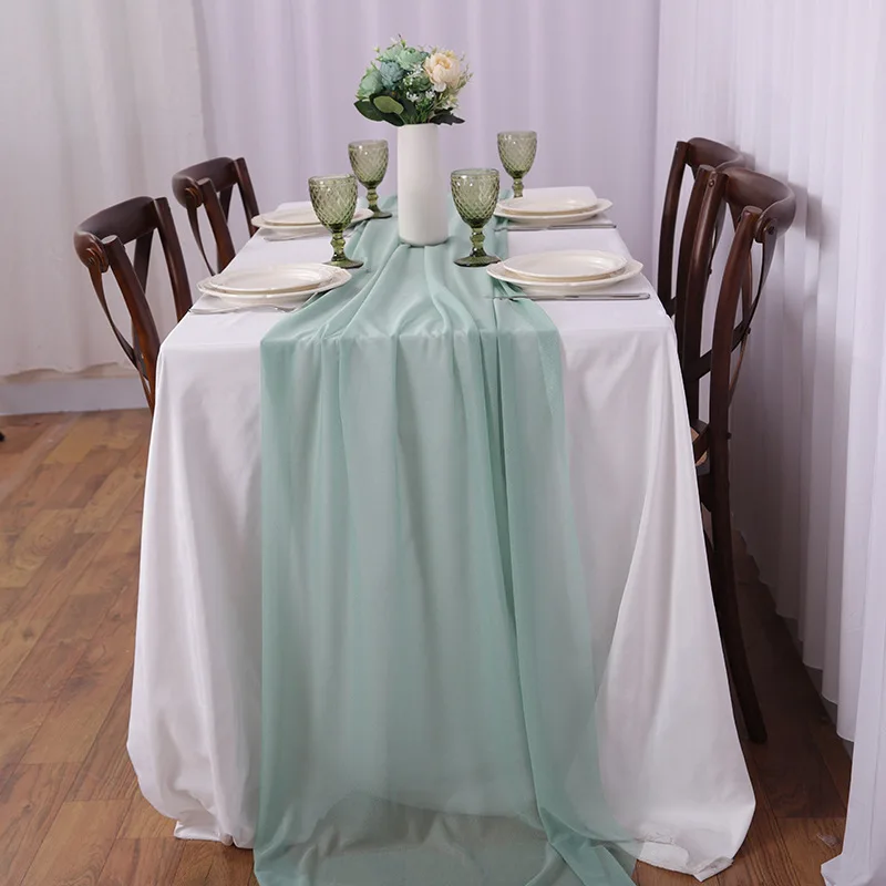 30*180CM Diamond Sheer Chiffon Table Runner,Romantic Gauze Dining Table Decoration For Wedding Birthday Party Bridal Shower