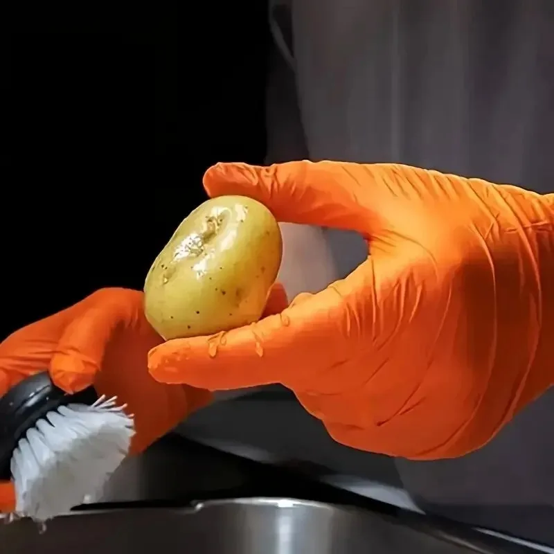 100 Stück Nitrilhandschuhe, Einweg-XXL-Orange, robust, puderfrei, latexfrei, für den Bau, Automobil, Gartenarbeit, Haushalle