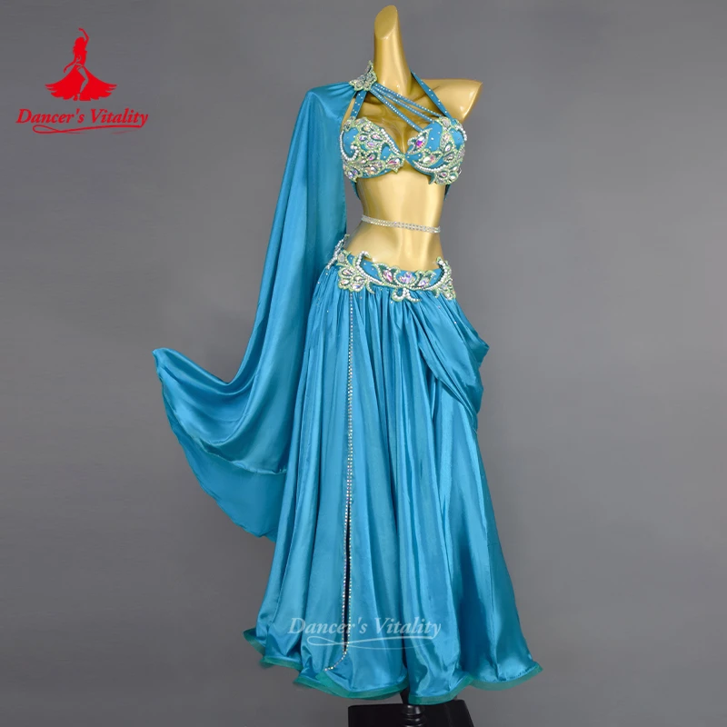 Pre Sale Luxury Women Oriental Dance Performance Costume Red Bellydance Show Wear Handmade With Long Wings Sleeve Red