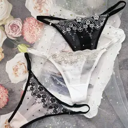 Flower Women Cotton Crotch Underwear Bikini Thong Thin Strap Female Lingerie Low Waist Panties Women Thong Lace Panties