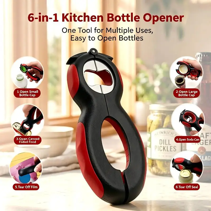 6 In 1 Bottle Opener Jar Lid Jar Opener Can Opener For Seniors With Arthritis Helping Hand Jar Opener For Weak Hands Easy Opener