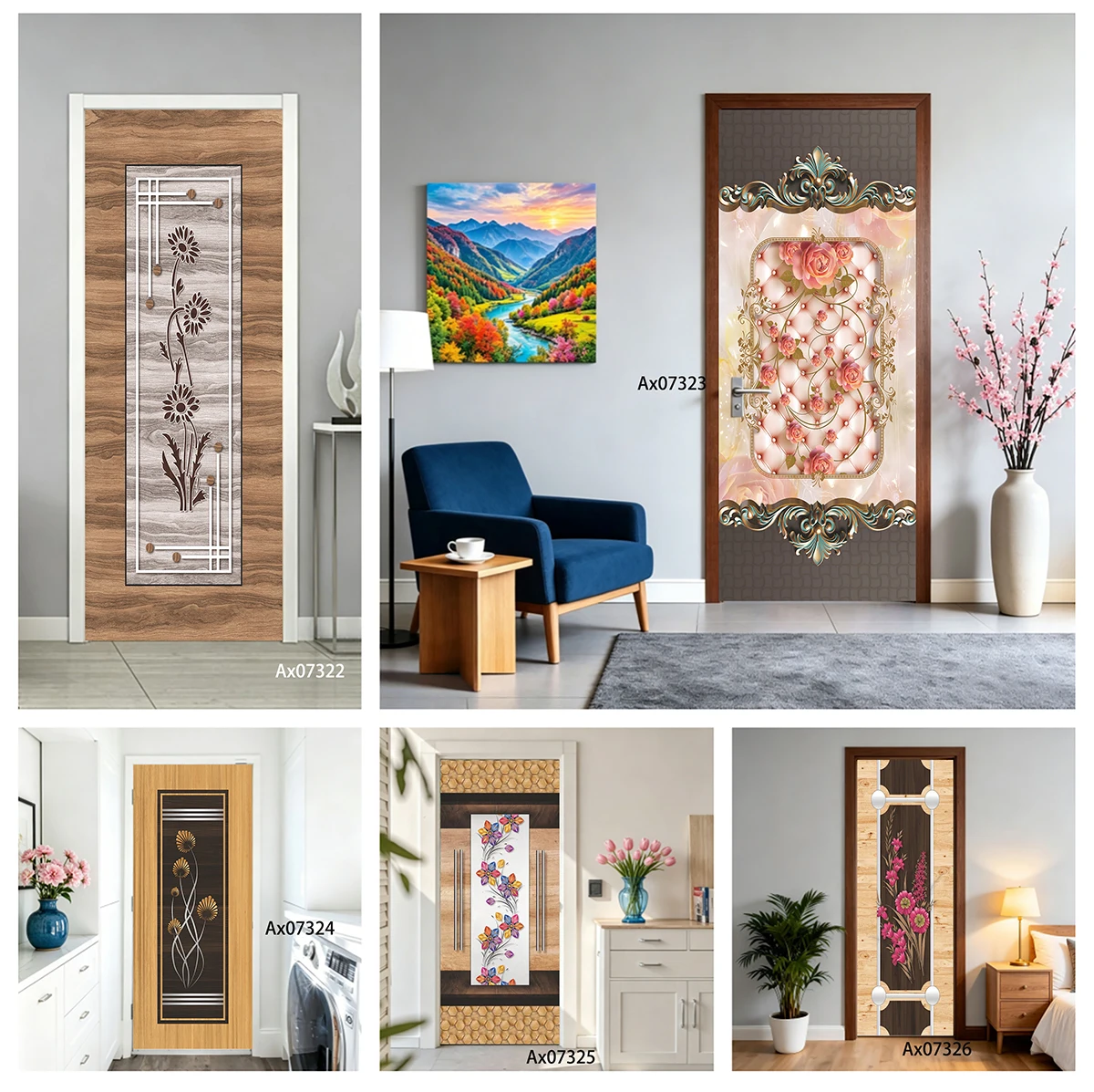 Door Decal Waterproof Removable Luxury European Rose Ornate Vintage Frame Art Decal Home Entry Door Decor Room Makeover
