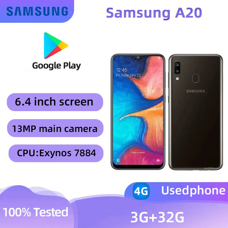 Samsung Galaxy A20 4g Smartphone Exynos 7884 ROM 32GB 6.4-inches Screen 13MP Camera Android Original Used Phone