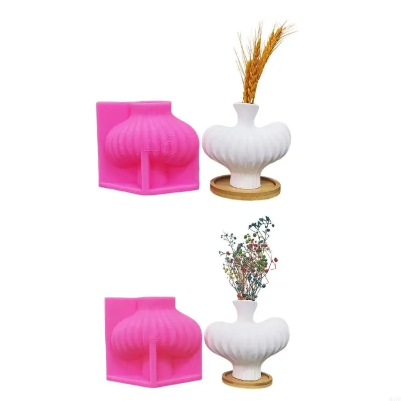 

M4YF Vase Mold Silicone Planter Mold Striped Flowerpot Mold Desk Ornament Molds