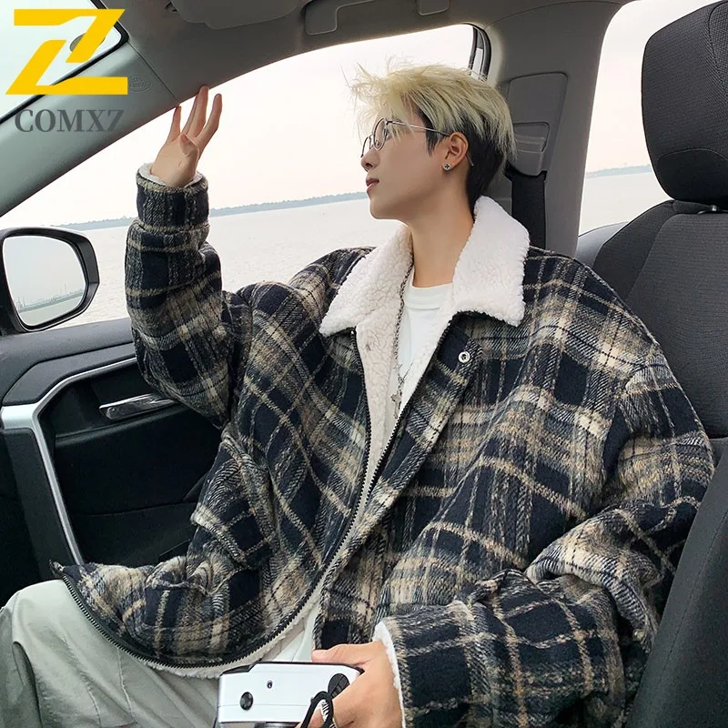 COMXZ Mens Winter Jacket 2025 Thickened  Style Daily Leisure Feature Ski Lamb Fleece Jacket Road Trip Comfort Fit Padding Coat