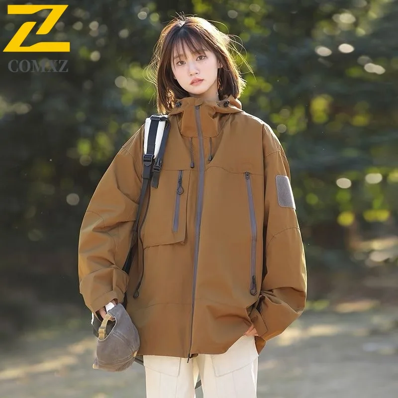 

COMXZ 2025, водонепроницаемая ветрозащитная куртка для мужчин и женщин, осенняя рабочая одежда, техническая одежда, уличное повседневное легкое пальто