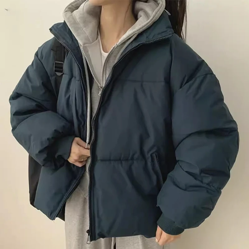 

Шикарное зимнее хлопковое тюлевое женское пальто свободного кроя с воротником-стойкой, корейская версия, длинная застежка-молния све