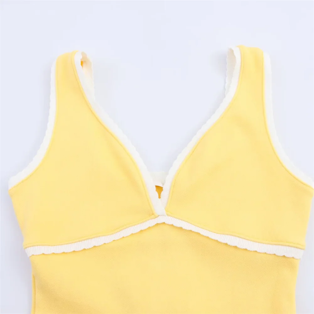 Feminino elegante simples cor contraste camada vestido verão nova moda sexy com decote em v sem mangas vestido longo