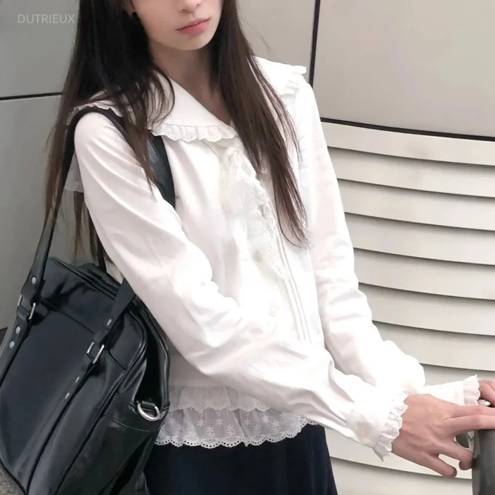 Lace Women's Blouses Lolita Doll Collar Shirts Sweet Long Sleeve Blusas Teenage Girls Tops 2026 Spring New Ropa Mujer