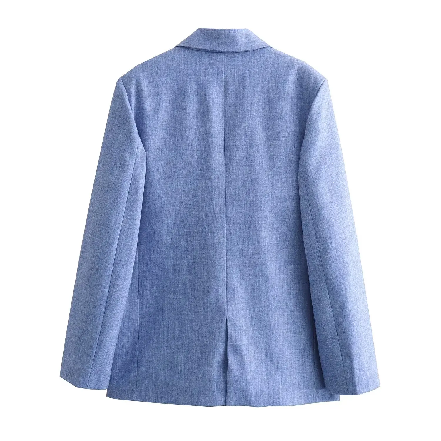 Withered Minimalism Suits Sky Blue Blazers Women Casual Double Breasted Straight Jacket Blazers Women Tops