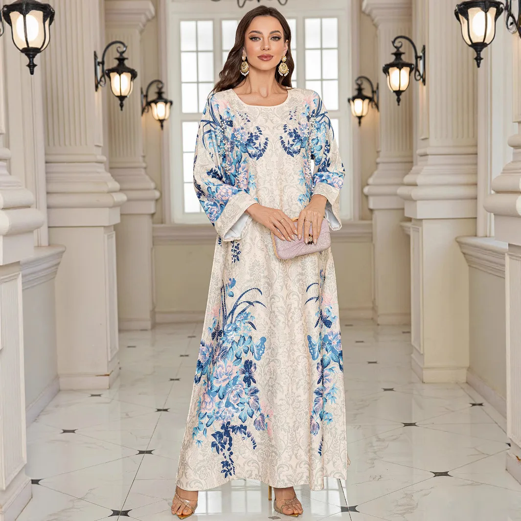 

Sw2501 Muslim Women's Abaya Dubai Fashion Printed Long Dress Muslim Long Dress Robe Abaya Ramadan Dubai Luxury Islam Elegant
