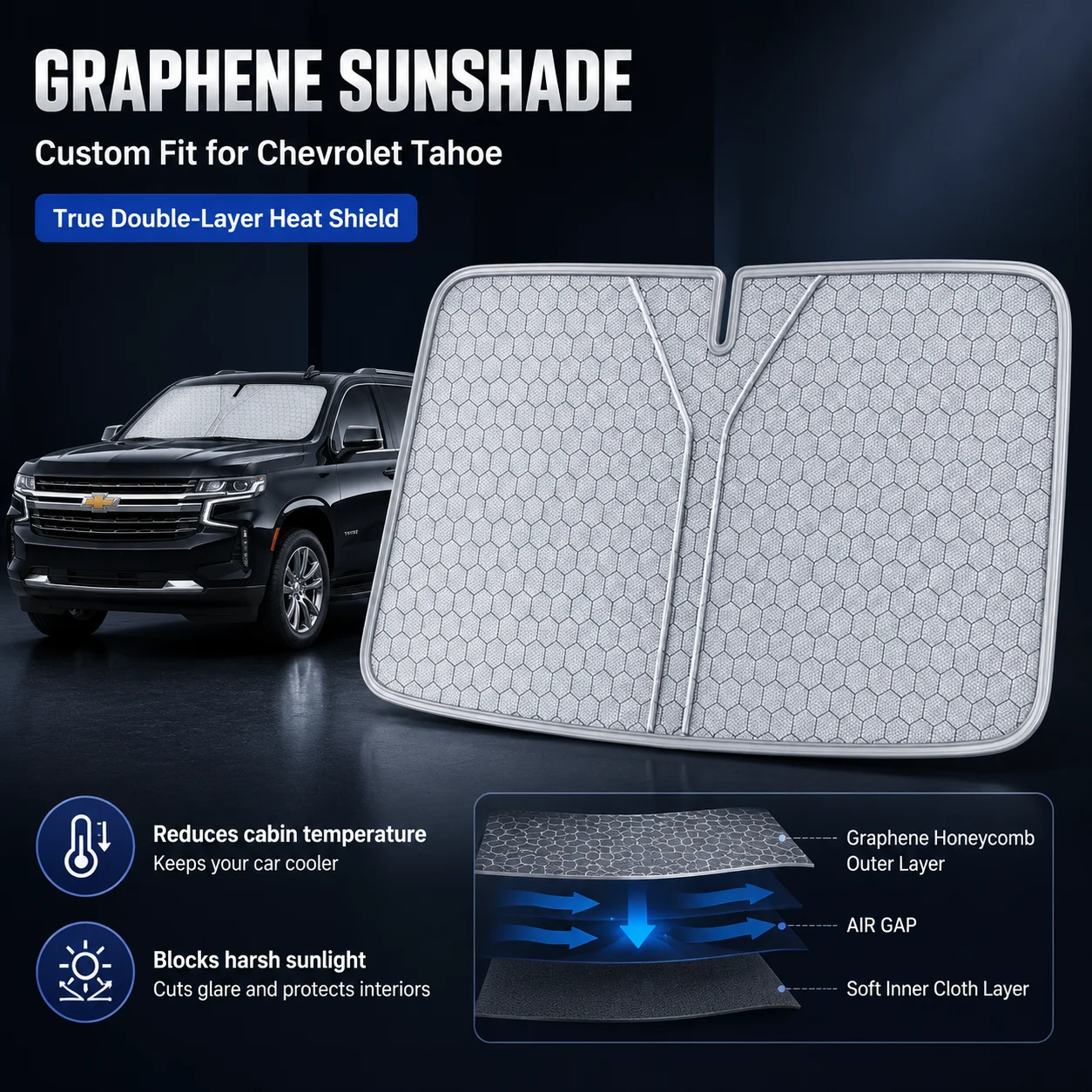 For Chevrolet Tahoe Graphene Windshield Sunshade Custom Fit Car Sunshade UV Sun Protection Car Accessories