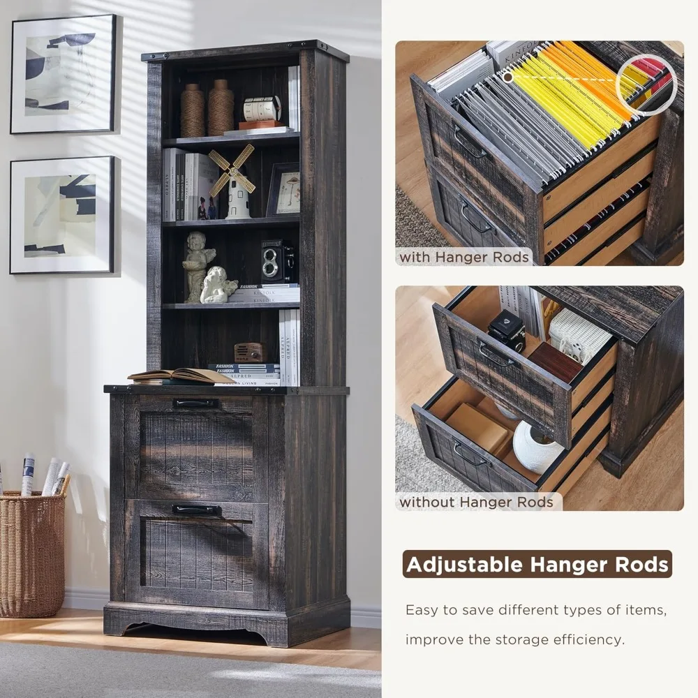 72" farmhouse-style tall bookshelf with storage, adjustable shelves & 2 drawers image 5