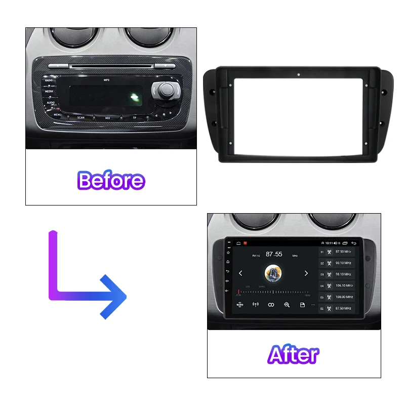 2 Din Car Radio Fascia Frame for Seat Ibiza 6j 2009 - 2013 9 INCH Android Player Dash Kit Adapter Cover Stereo Panel Bezel GPS