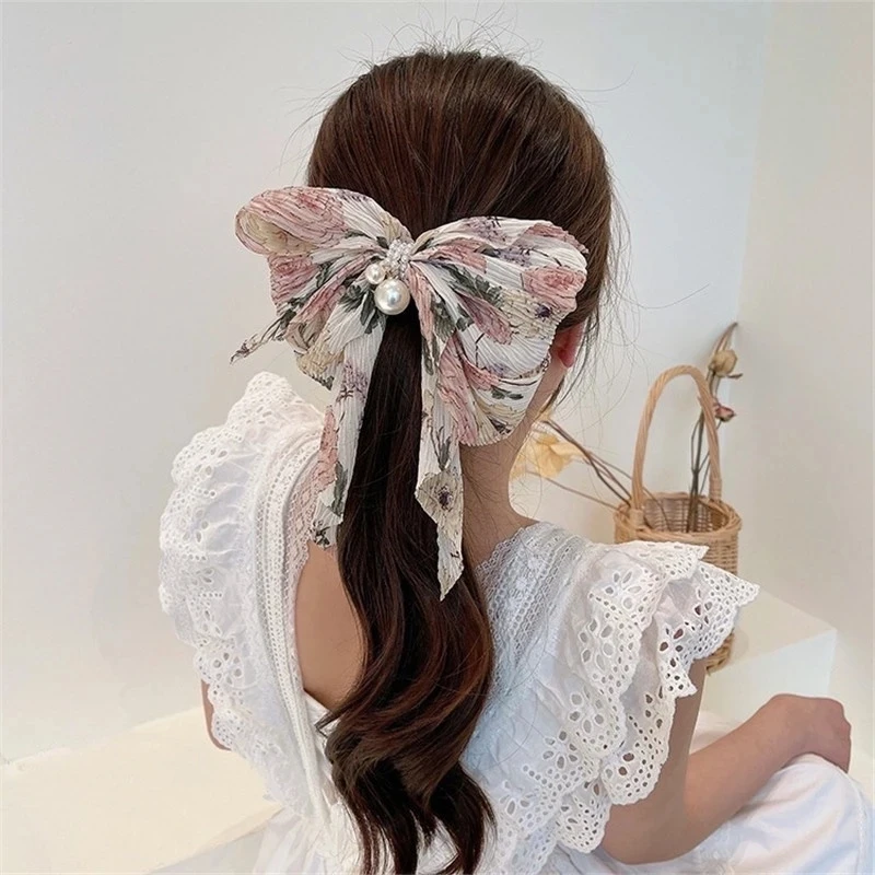 Grote Boog Zoete Stof Bloemen Haar Clip Koreaanse Versie Van De Achterkant Van Het Hoofd Duckbill Clip Haar Accessoires Voor Vrouwen