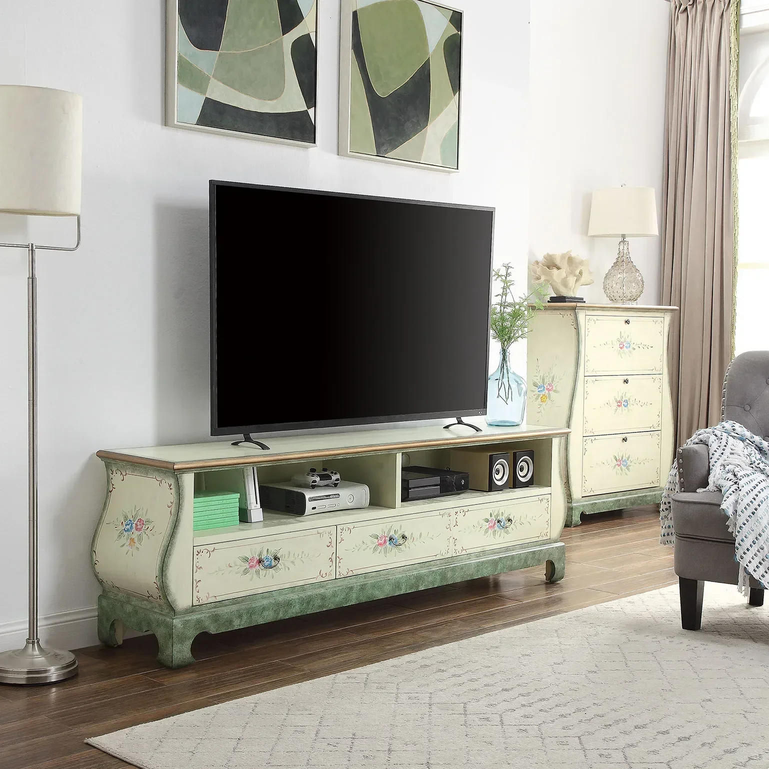 

American country living room solid wood TV cabinet coffee table modern locker storage corner
