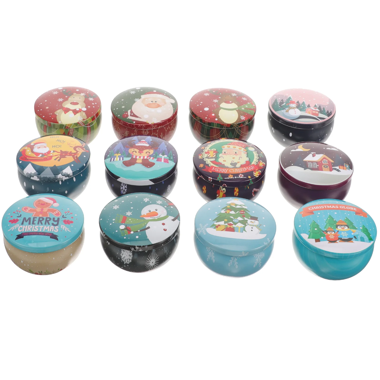 12 Pcs Household DIY Aromatherapy Set Tinplate Belly Jar Home Decoration Making Jars Christmas Theme Containers