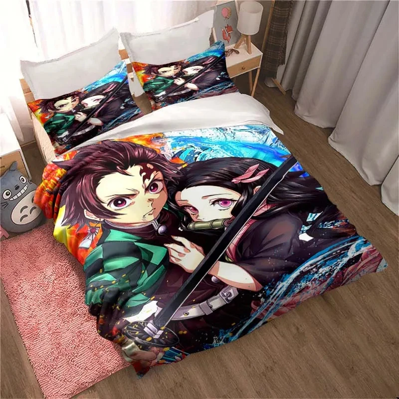 Demon Slayer, Anime Cartoon Gift King Twin Double Child Bedding Set Mircofiber or Polyester Duvet Cover Set Cover Bed Cover with