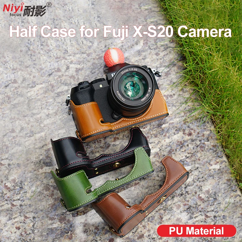 Sarung kamera kulit asli untuk Fujifilm XS20, Sarung dasar kamera kulit asli dengan tali tangan Motif telapak tangan untuk X-S20 Fuji