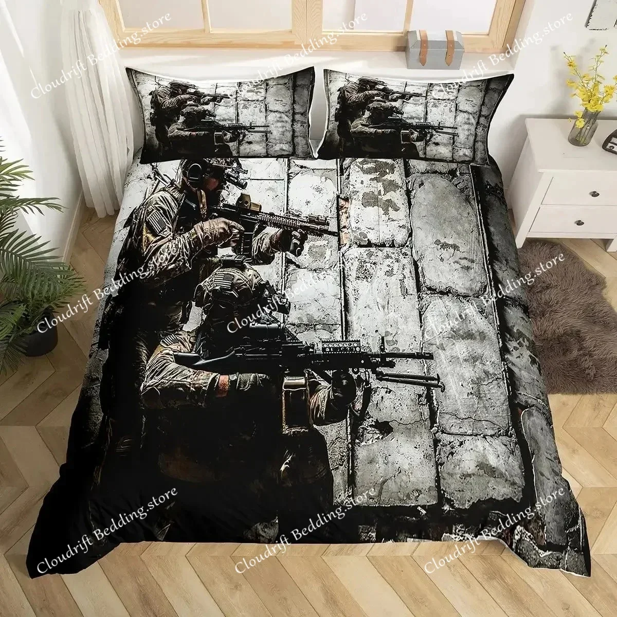 Soldier Duvet Cover Set Army Rifle Machine Gun 3PCS Bedding Set for Boys Under Mission Army Bedclothes Polyester Quilt Cover026 5