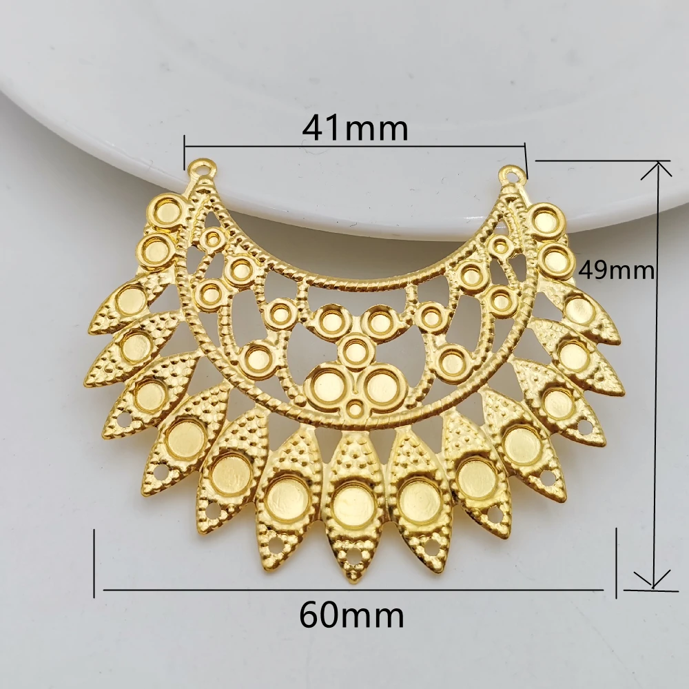 10 Pieces 60x49mm Gold Color Metal Filigree Big Flower Slice Charms base Setting Jewelry DIY Components Accessories Findings