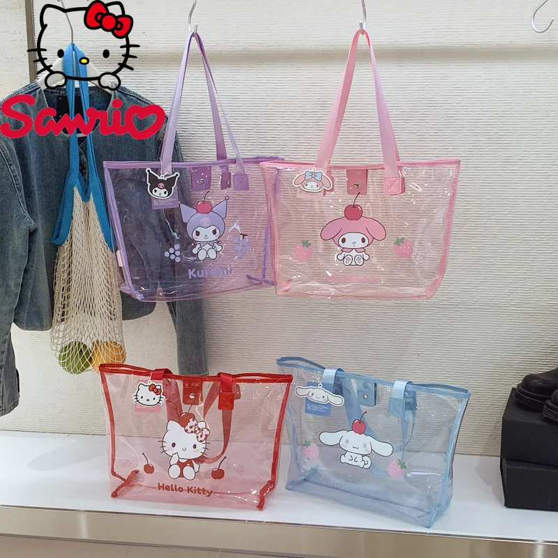 

Sanrio New Women's Handbag Fashion High Quality Transparent Shoulder Bag Cartoon Versatile Large Capacity Bucket Storage Bag