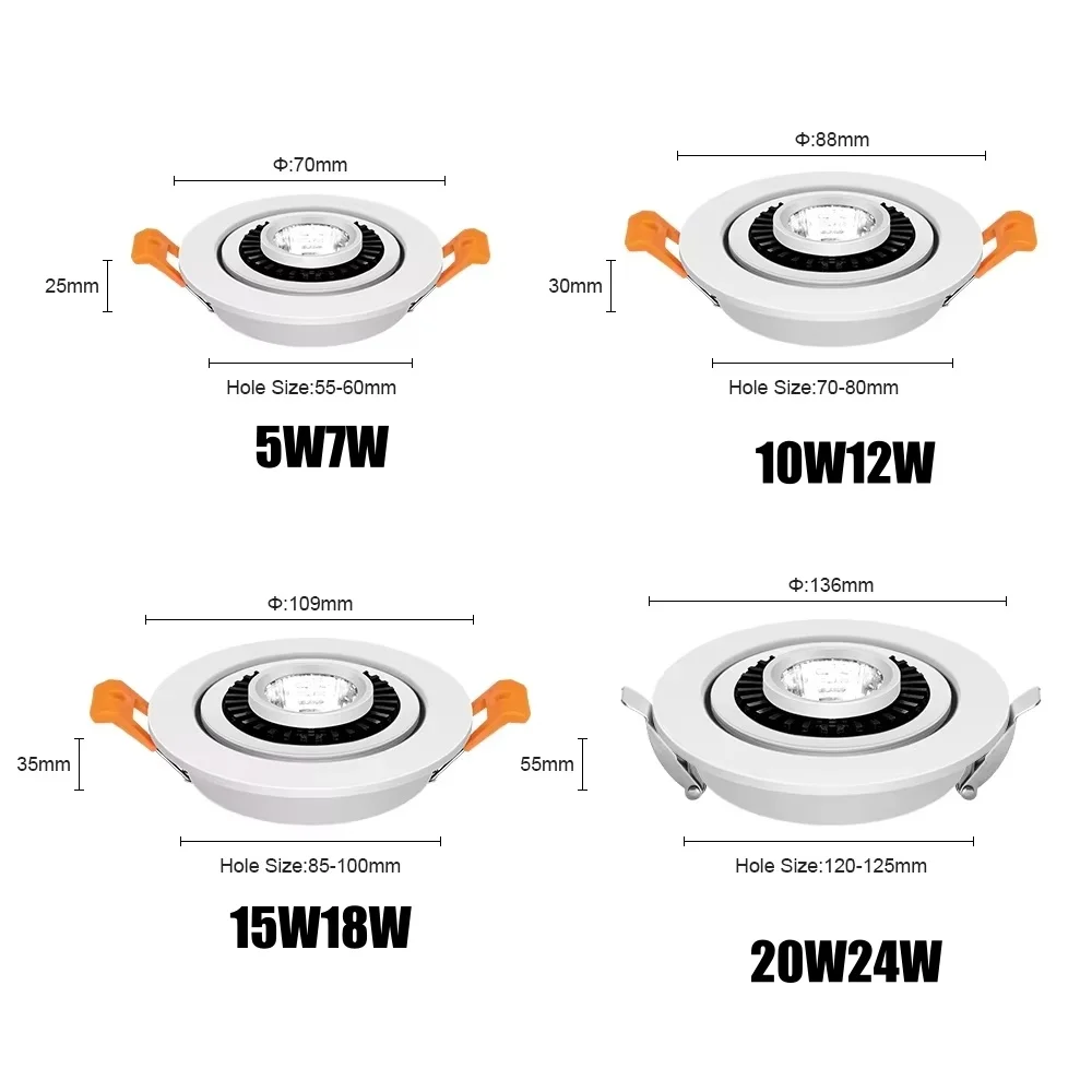 Dimmable LED Panel Light Ceiling Recessed Downlight 5W7W10W12W15W18W24W Adjustable Round LED Spot Light AC85-265V
